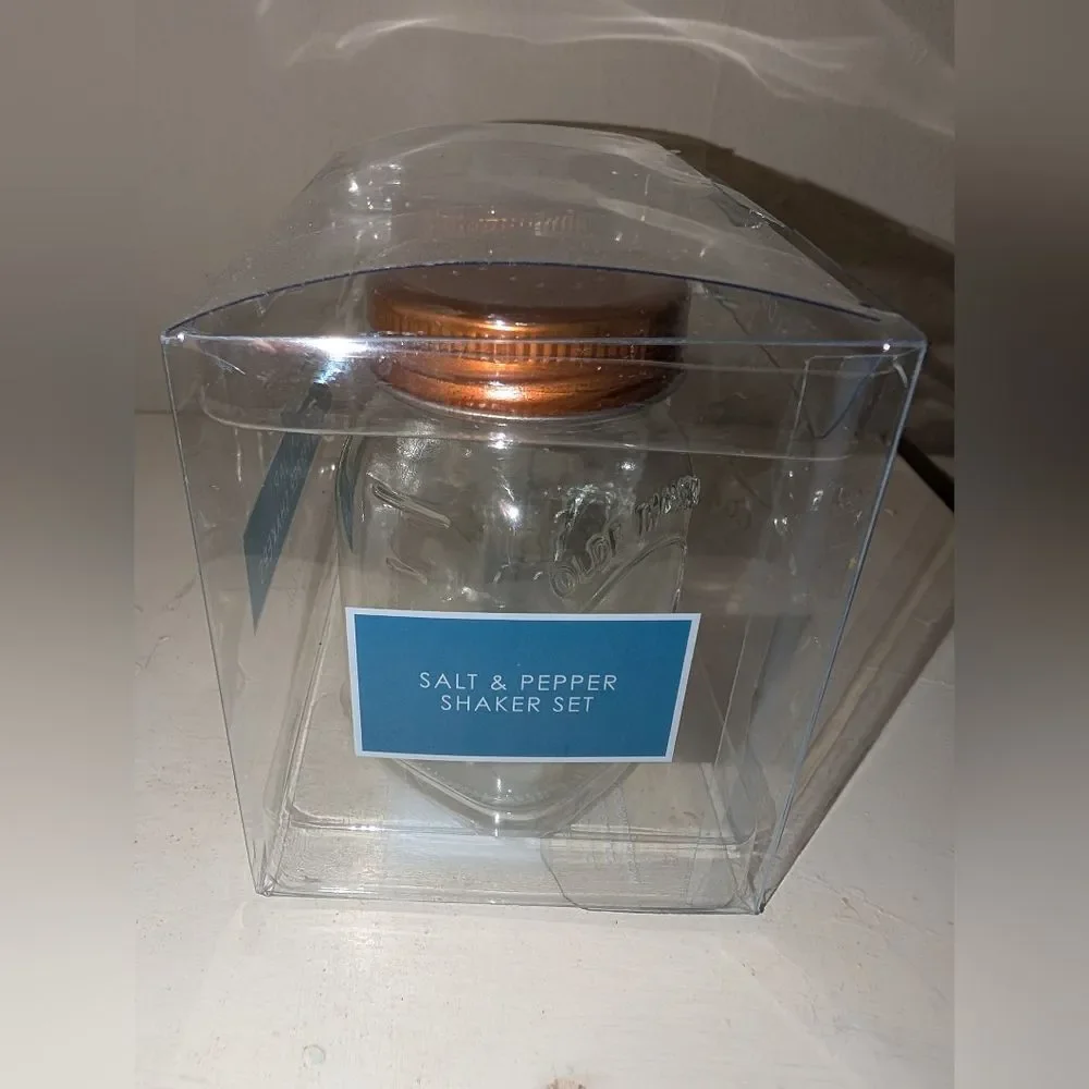 Olde Thompson Glass Mason Jar Salt & Pepper Shakers with Copper Lids New